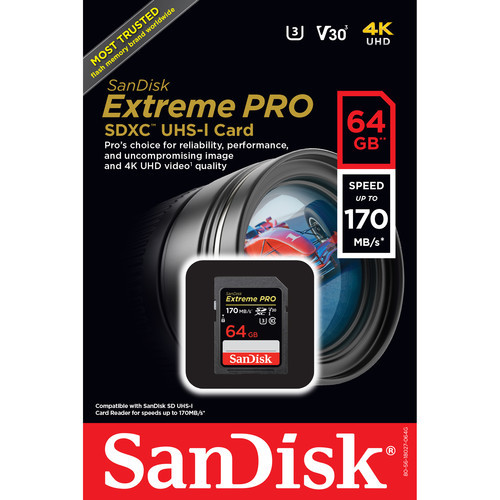 SanDisk 的 Extreme PRO UHS-I SDXC 存儲卡專為可捕獲全高清，3D和4K視頻以及原始和連拍照片的SD設備而設計，